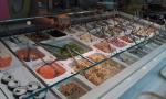 Placa de venda refrigerada para sandes, saladas e sushi